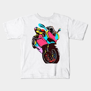 Cute Girly Big Bike Motorcycle Blue and Pink Color Kids T-Shirt